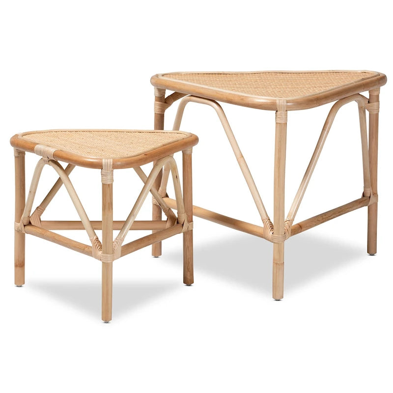 Jayden Bohemian Natural Brown Finished Rattan End Table Set(2PC)