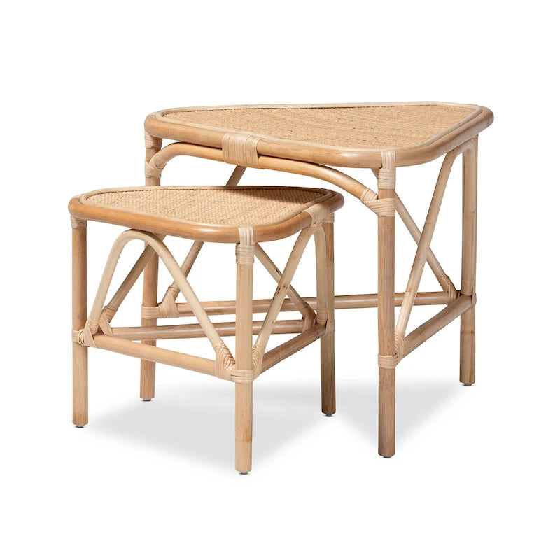 Jayden Bohemian Natural Brown Finished Rattan End Table Set(2PC)