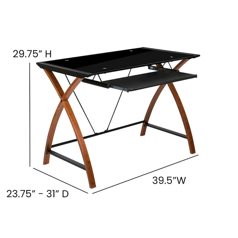 Modern Glass Top Computer Desk with Pull-out Keyboard Tray