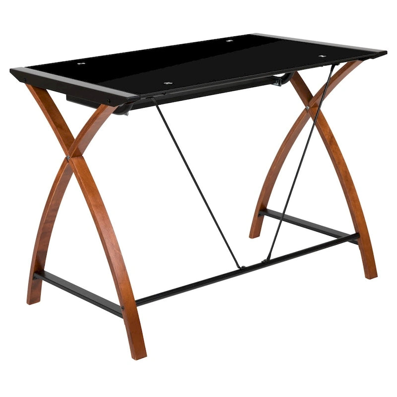 Modern Glass Top Computer Desk with Pull-out Keyboard Tray