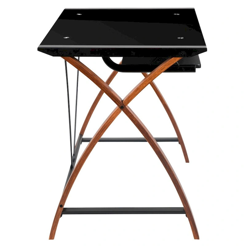 Modern Glass Top Computer Desk with Pull-out Keyboard Tray