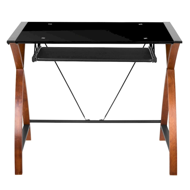 Modern Glass Top Computer Desk with Pull-out Keyboard Tray