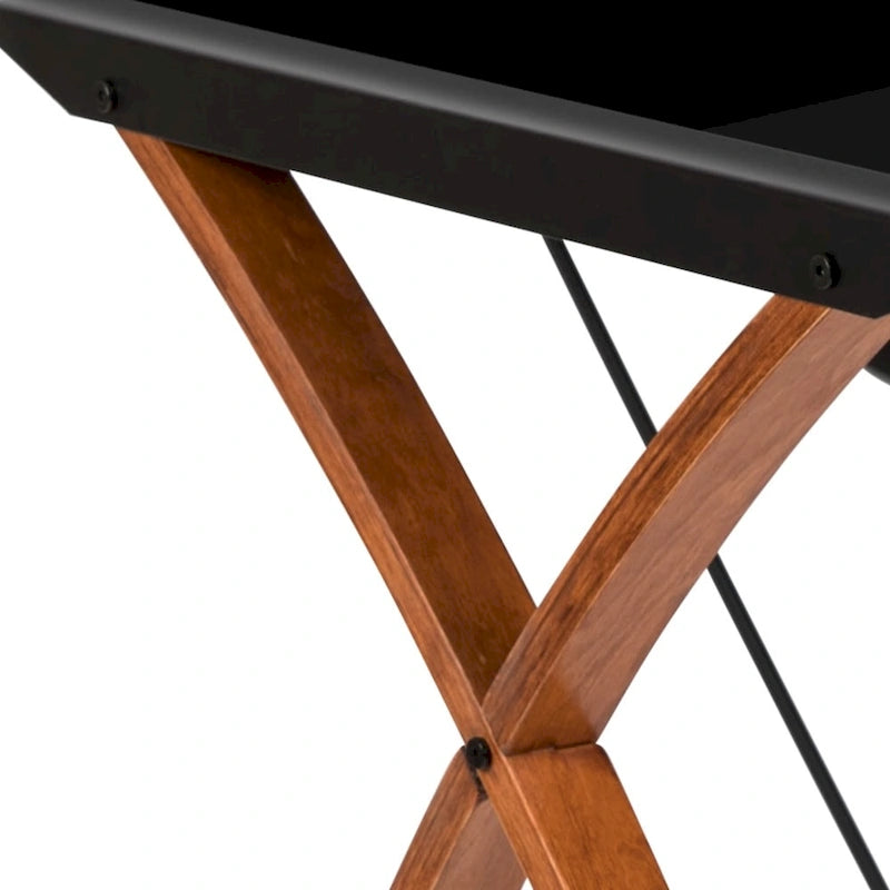 Modern Glass Top Computer Desk with Pull-out Keyboard Tray