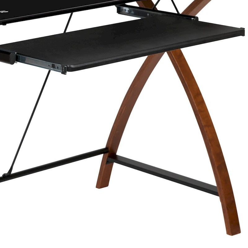 Modern Glass Top Computer Desk with Pull-out Keyboard Tray