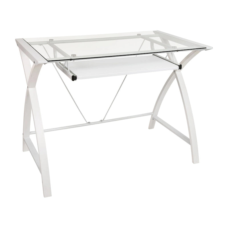Modern Glass Top Computer Desk with Pull-out Keyboard Tray