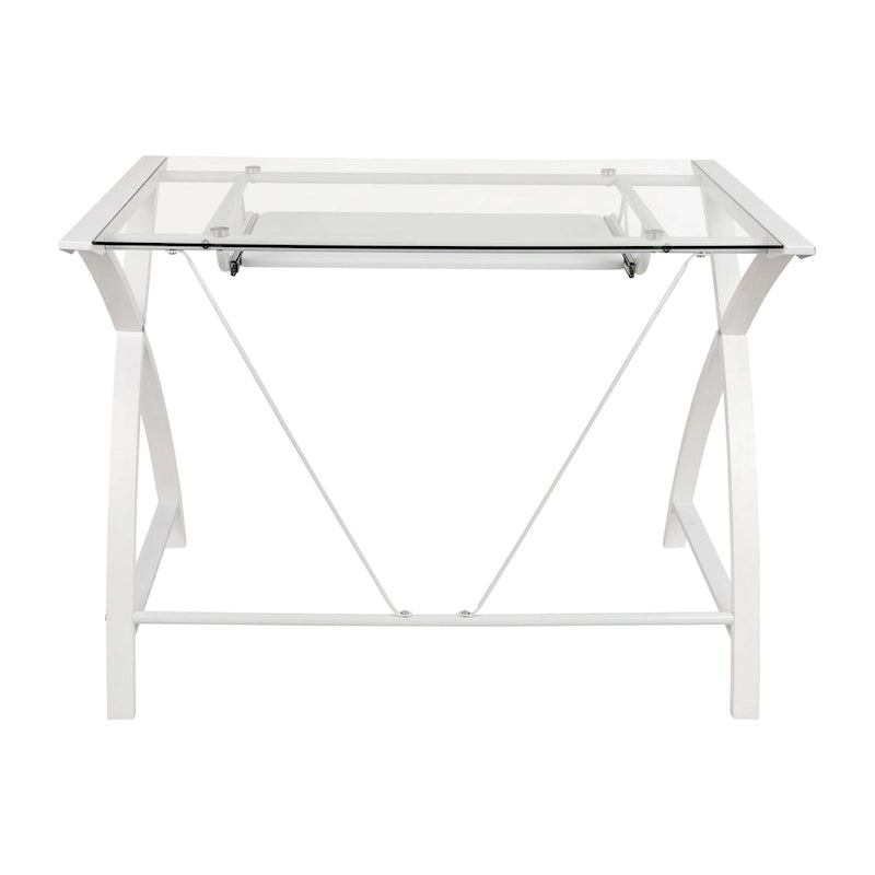Modern Glass Top Computer Desk with Pull-out Keyboard Tray