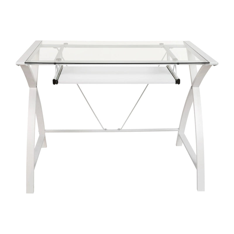 Modern Glass Top Computer Desk with Pull-out Keyboard Tray