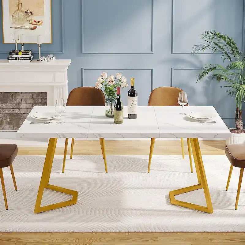 Modern Dining Dinner Table, 55 Inches Dining Room Table for 4-6 People