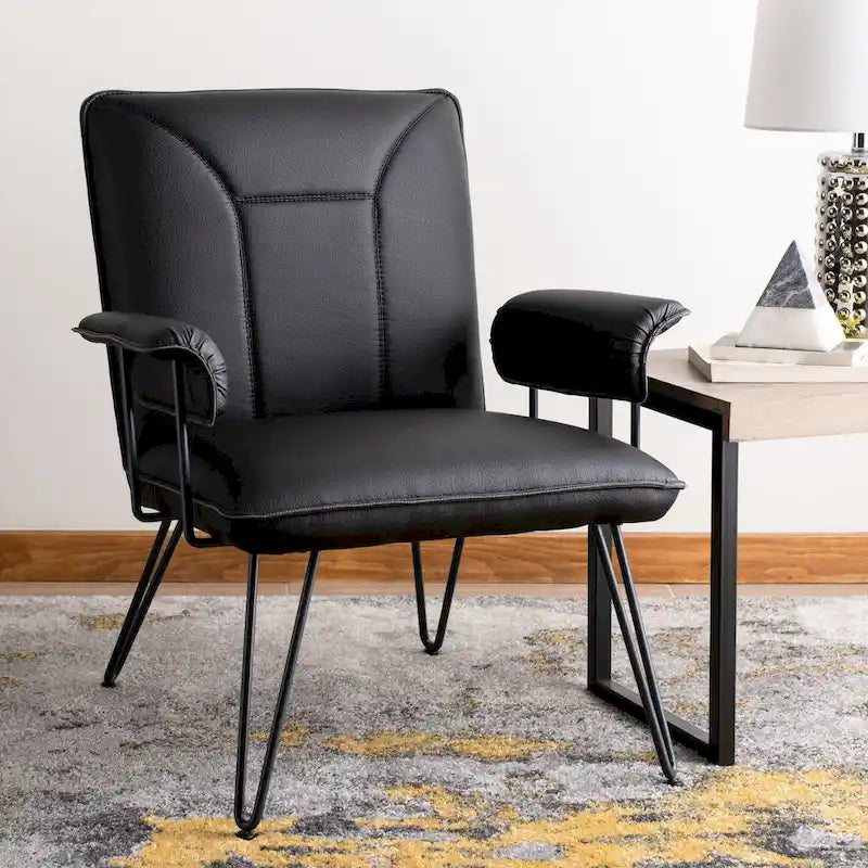 SAFAVIEH Idamae Mid-Century Modern Faux Leather Arm Chair - 29Wx28Dx33H