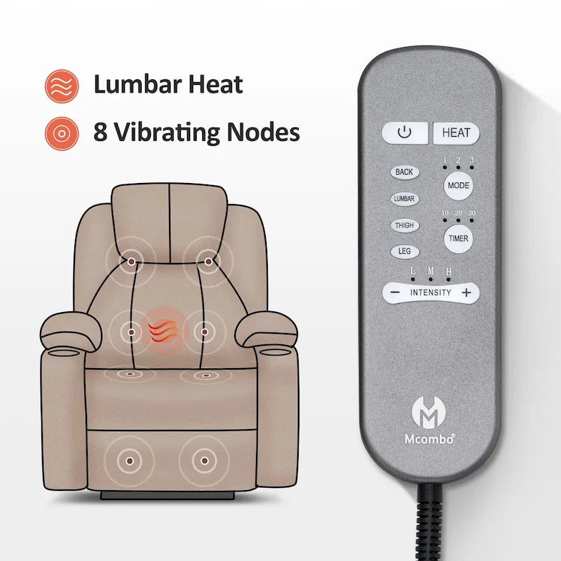 MCombo Large Power Lift Recliner Chair with Massage, Cup Holders, Extended Footrest, Fabric 7516