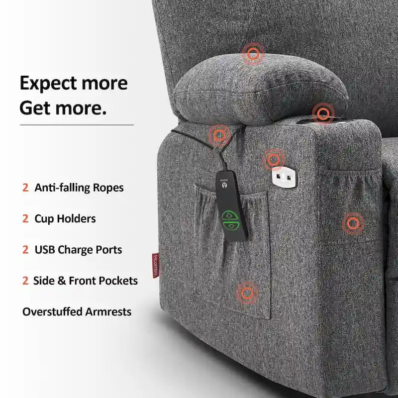 MCombo Large Power Lift Recliner Chair with Massage, Cup Holders, Extended Footrest, Fabric 7516