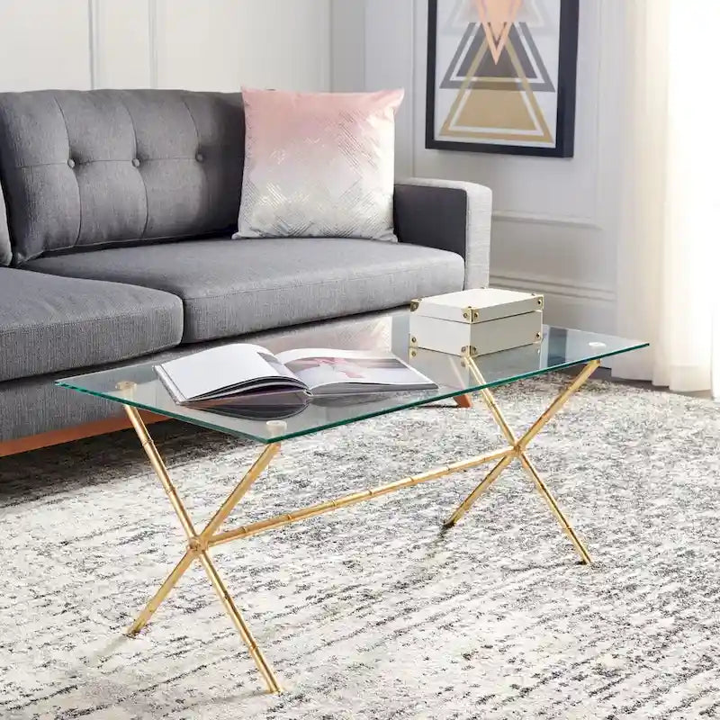 SAFAVIEH Treasures Jocelyn Bronze-Ish Silver/ Glass Top Accent Table - 37.4 x 19.7 x 17