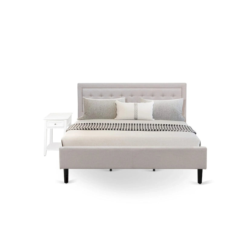 East West Furniture Platform King Size Bedroom Set with 1 Bed Frame and Nightstands - Mist Beige Linen Fabric(Pieces Options)