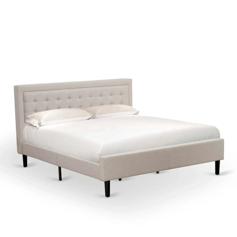 East West Furniture Platform King Size Bedroom Set with 1 Bed Frame and Nightstands - Mist Beige Linen Fabric(Pieces Options)