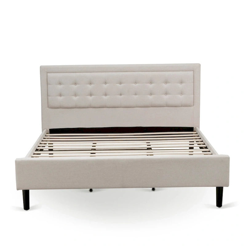 East West Furniture Platform King Size Bedroom Set with 1 Bed Frame and Nightstands - Mist Beige Linen Fabric(Pieces Options)