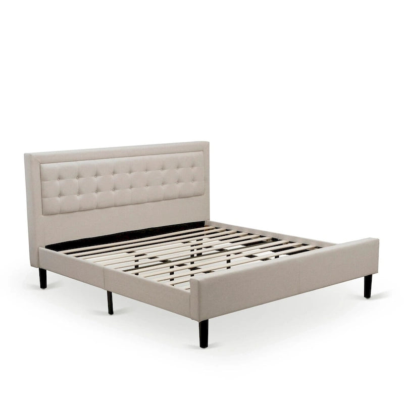 East West Furniture Platform King Size Bedroom Set with 1 Bed Frame and Nightstands - Mist Beige Linen Fabric(Pieces Options)