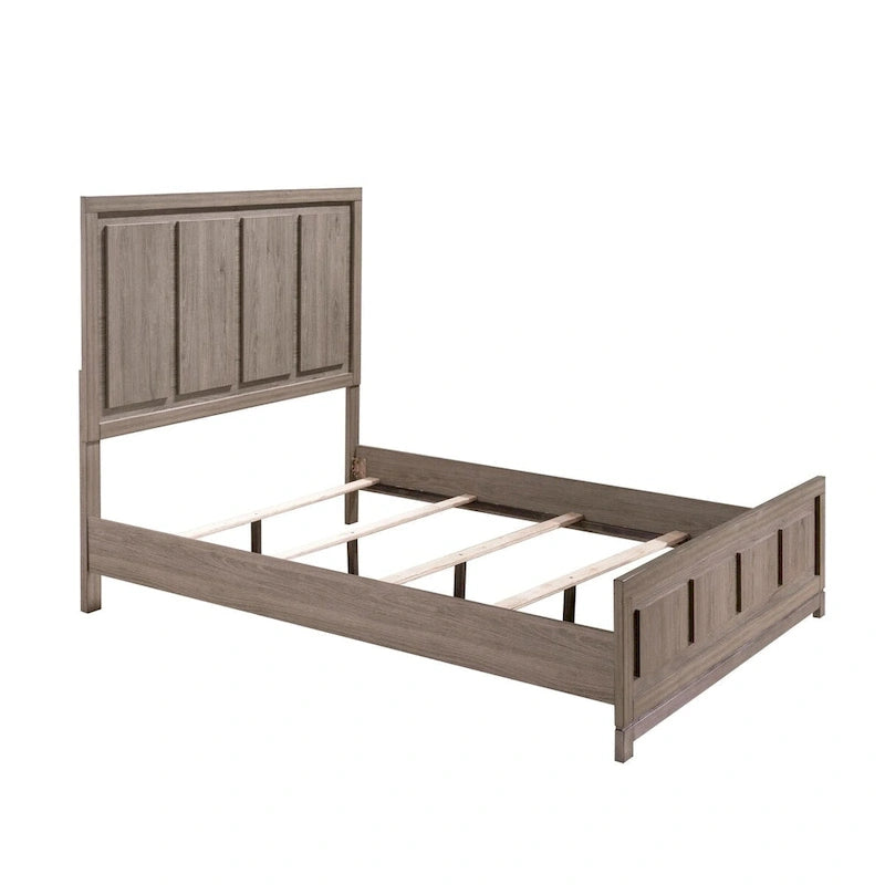 Sea King Size Bed, Rustic Modern Design, Panel Headboard, Brown Wood