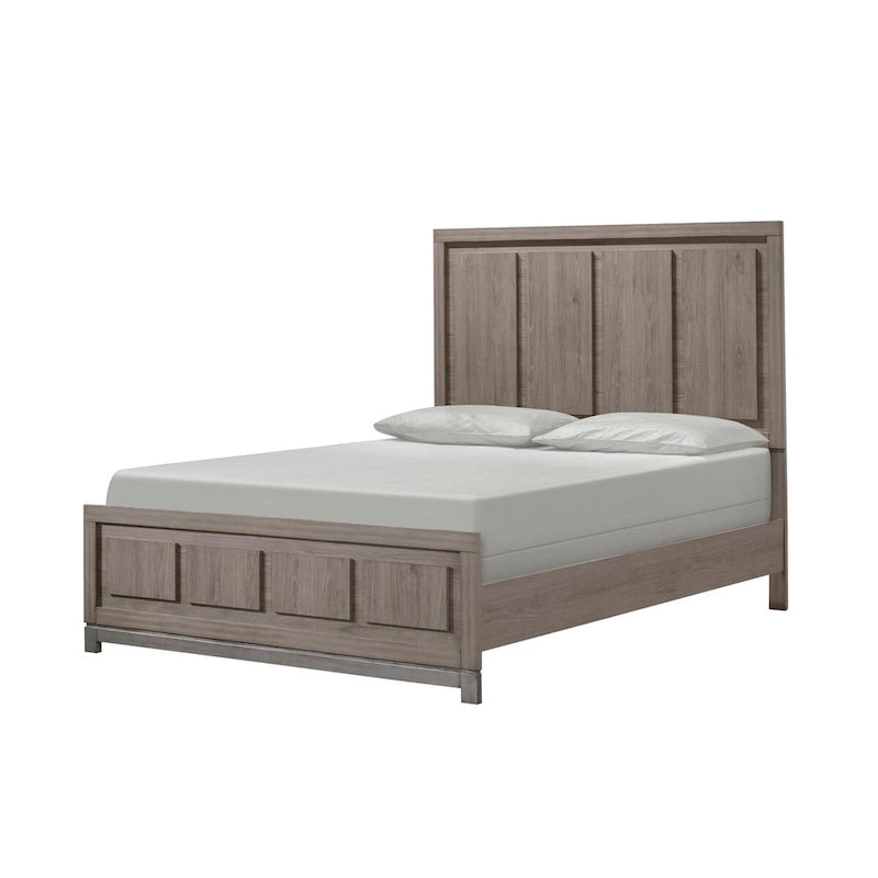 Sea King Size Bed, Rustic Modern Design, Panel Headboard, Brown Wood