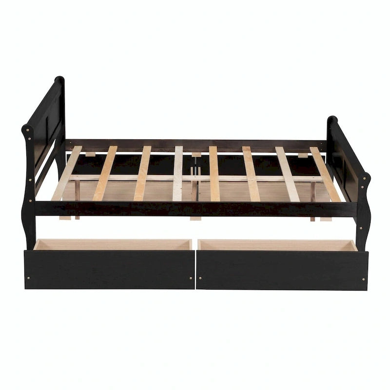 Wood Platform Bed with 4 Drawers and Streamlined Design