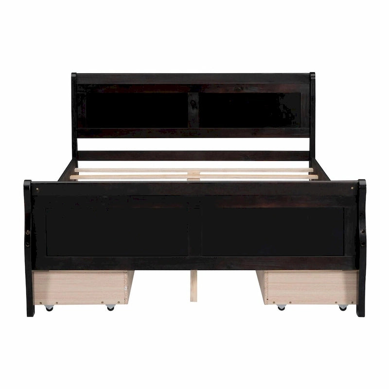 Wood Platform Bed with 4 Drawers and Streamlined Design