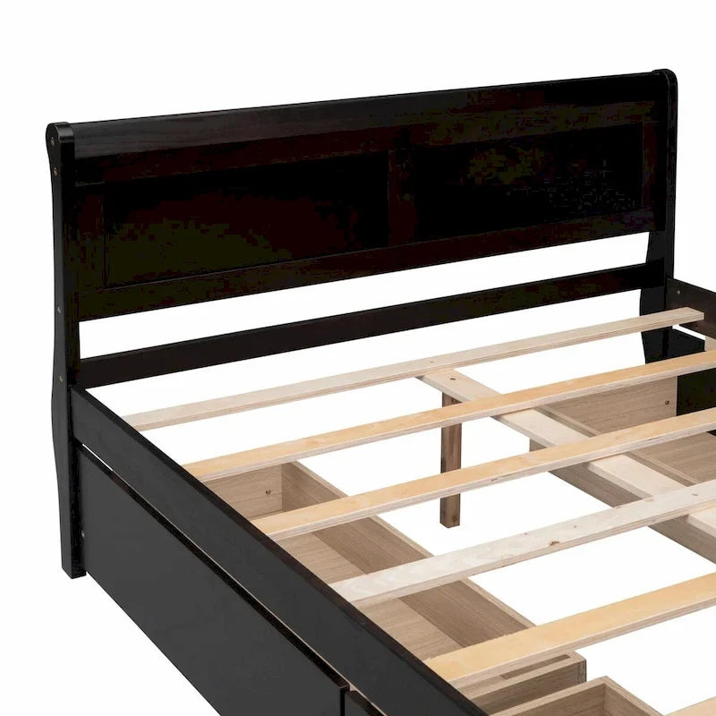 Wood Platform Bed with 4 Drawers and Streamlined Design