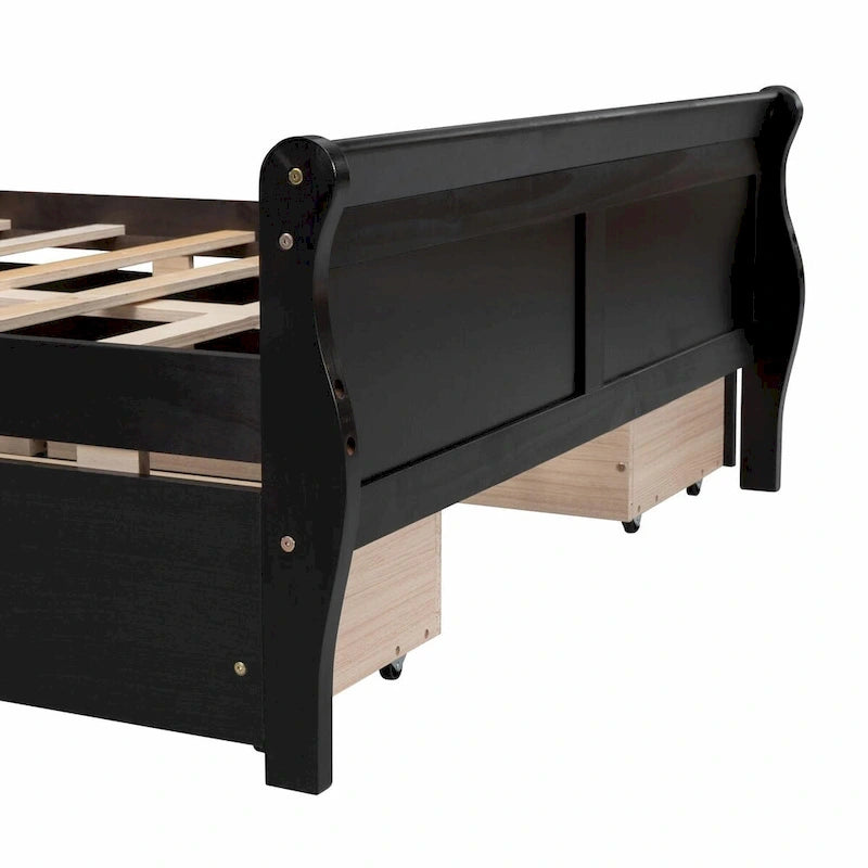 Wood Platform Bed with 4 Drawers and Streamlined Design