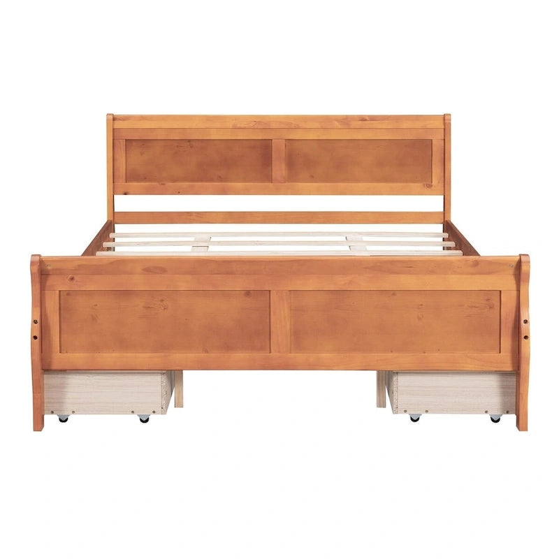 Wood Platform Bed with 4 Drawers and Streamlined Design