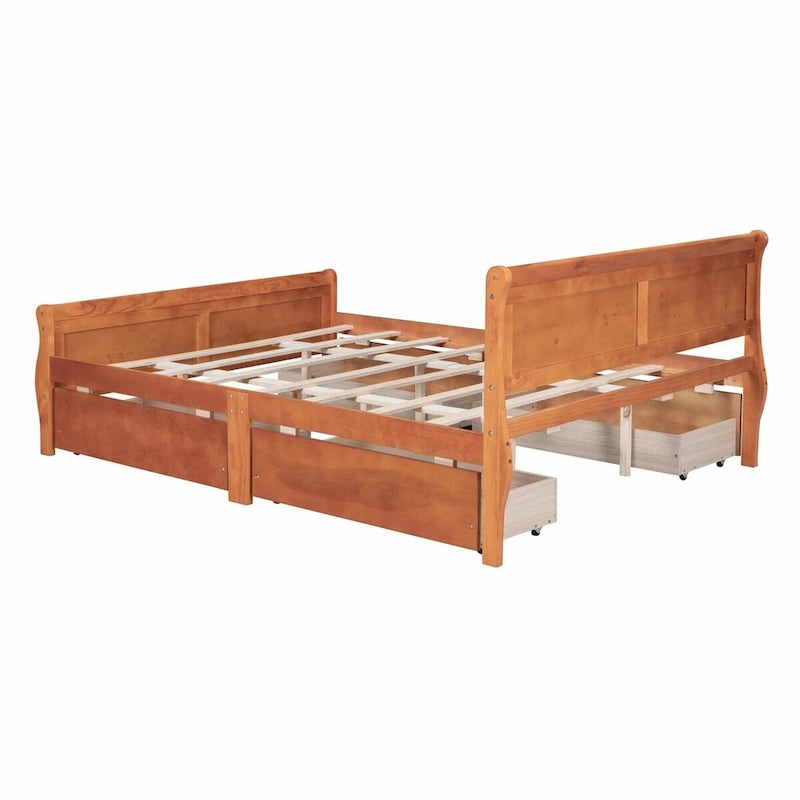 Wood Platform Bed with 4 Drawers and Streamlined Design