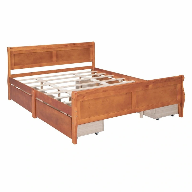 Wood Platform Bed with 4 Drawers and Streamlined Design