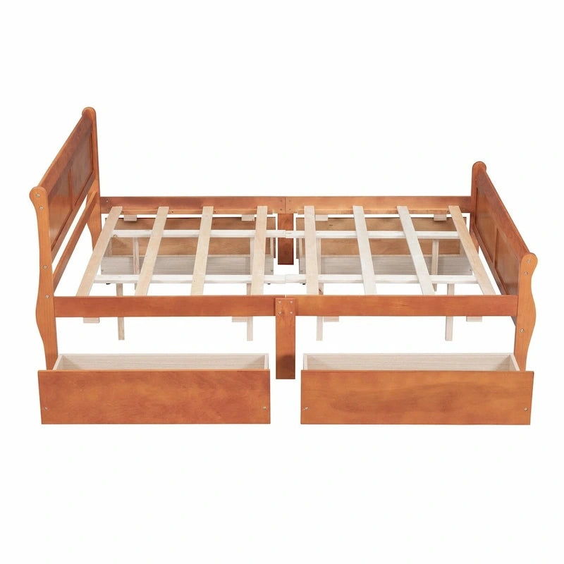 Wood Platform Bed with 4 Drawers and Streamlined Design