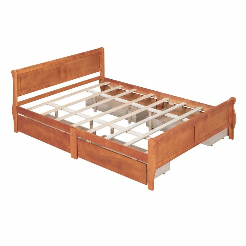 Wood Platform Bed with 4 Drawers and Streamlined Design