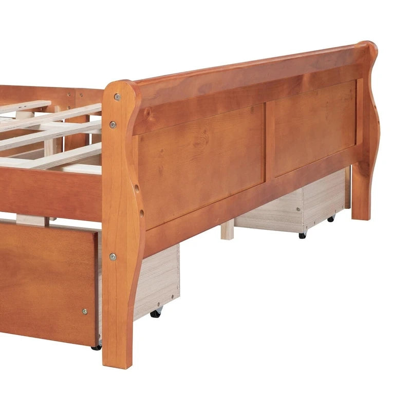 Wood Platform Bed with 4 Drawers and Streamlined Design