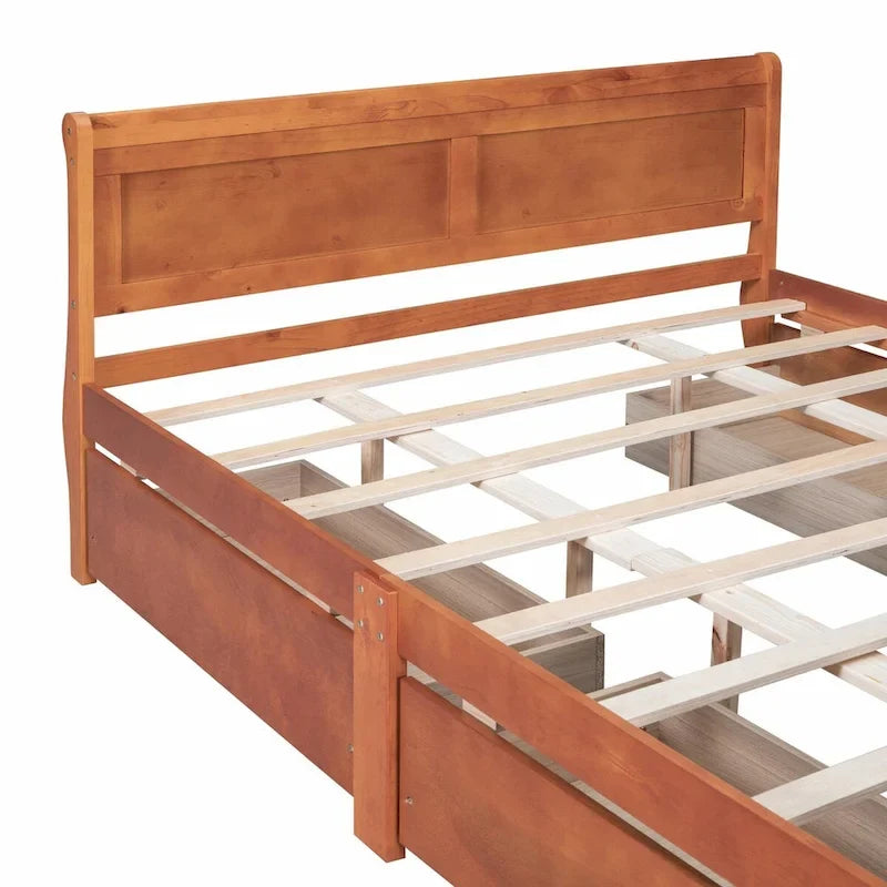 Wood Platform Bed with 4 Drawers and Streamlined Design