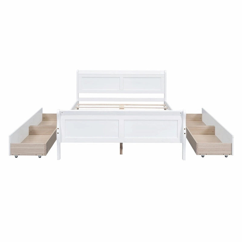 Wood Platform Bed with 4 Drawers and Streamlined Design