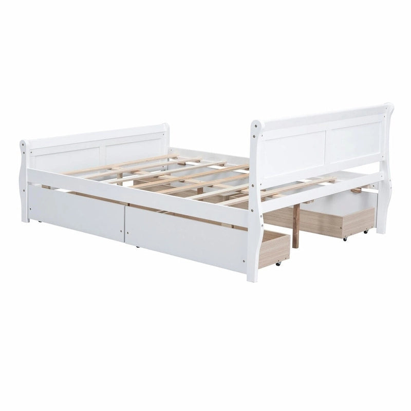 Wood Platform Bed with 4 Drawers and Streamlined Design