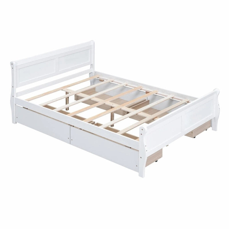 Wood Platform Bed with 4 Drawers and Streamlined Design