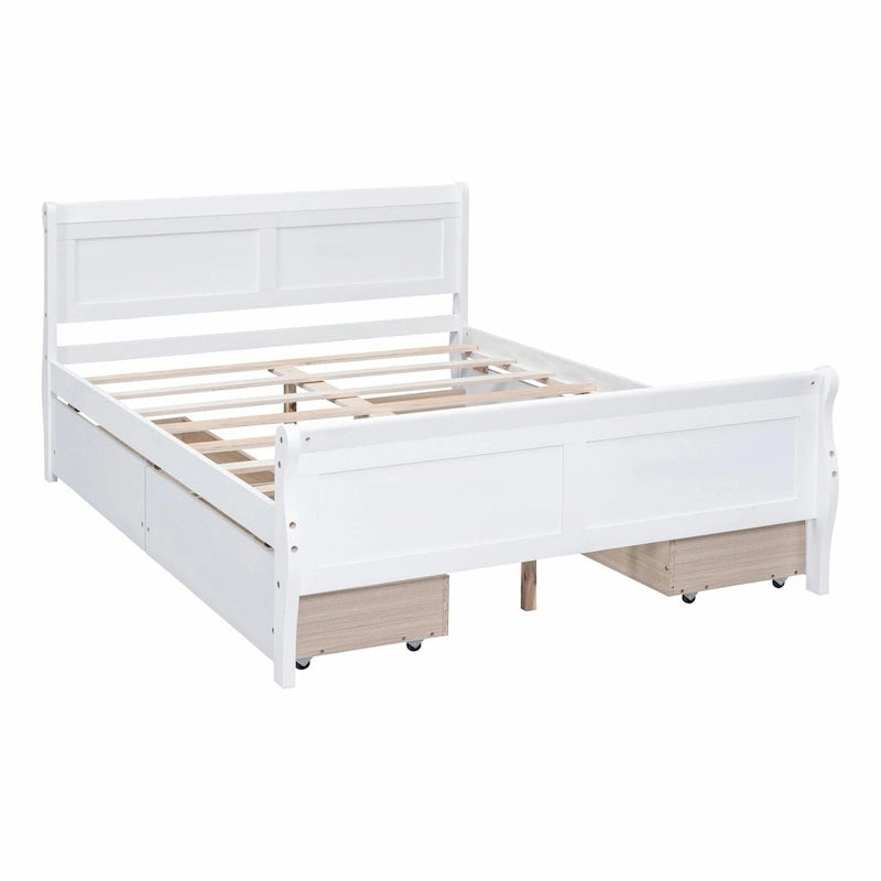 Wood Platform Bed with 4 Drawers and Streamlined Design