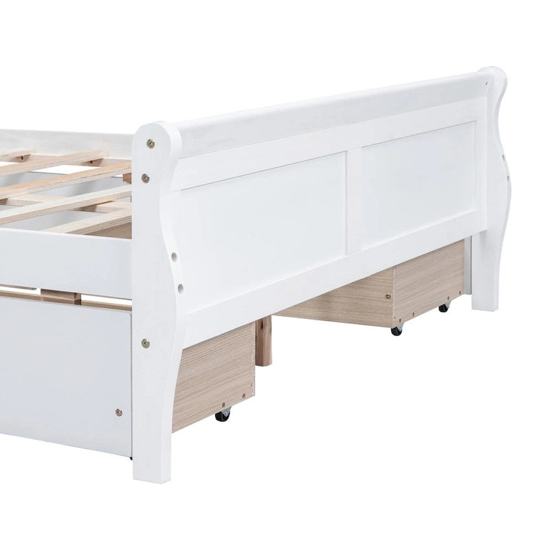 Wood Platform Bed with 4 Drawers and Streamlined Design