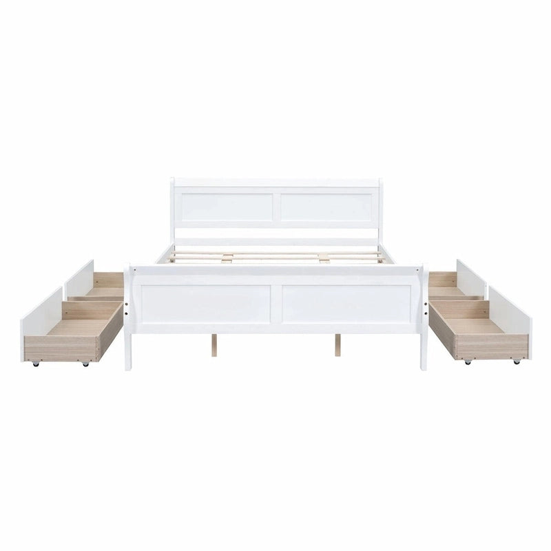 Wood Platform Bed with 4 Drawers and Streamlined Design