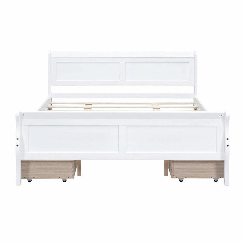 Wood Platform Bed with 4 Drawers and Streamlined Design