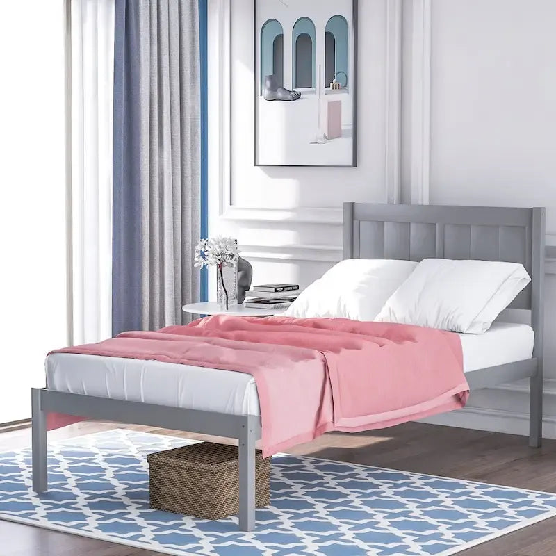 Wood Platform Bed with Headboard