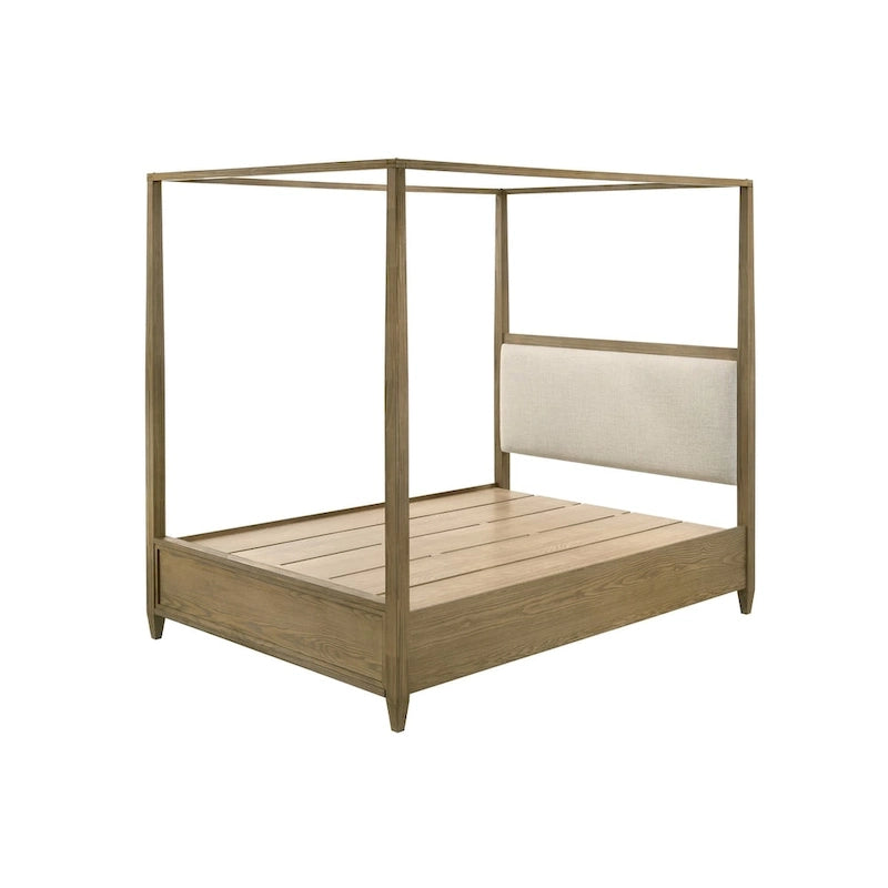 Newell 5 Piece Light Brown Upholstered Canopy Platform Bedroom Set
