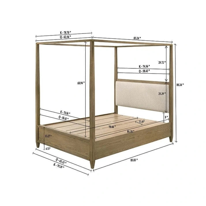 Newell 5 Piece Light Brown Upholstered Canopy Platform Bedroom Set