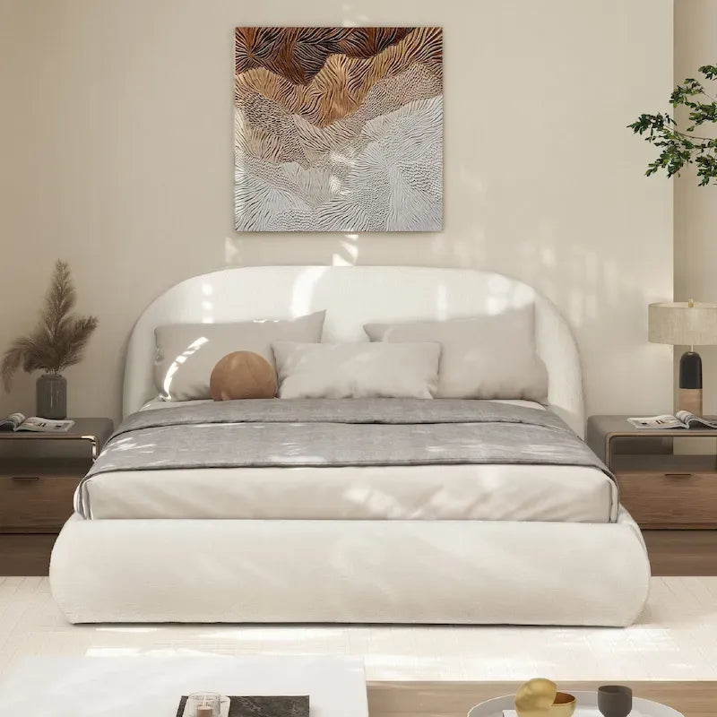 Archie Mid-Century Modern Velvet Upholstered Arched Platform Bed
