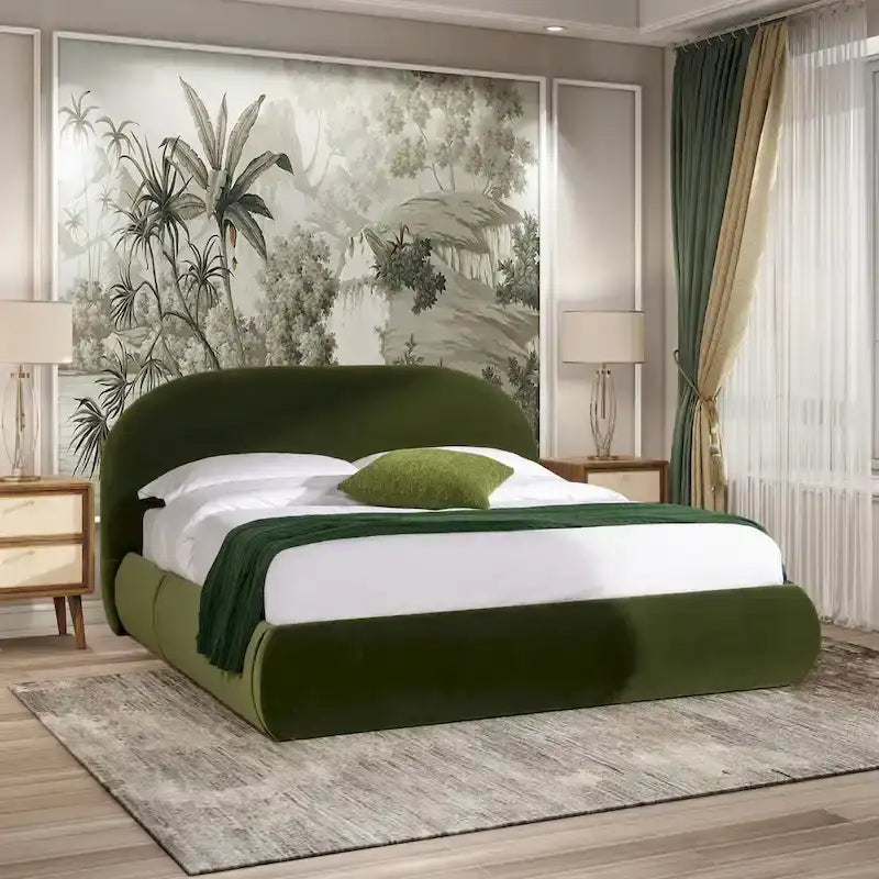 Archie Mid-Century Modern Velvet Upholstered Arched Platform Bed