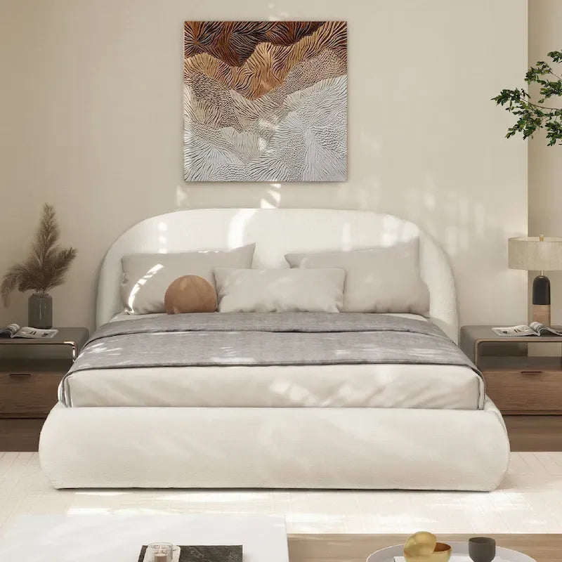 Archie Mid-Century Modern Velvet Upholstered Arched Platform Bed