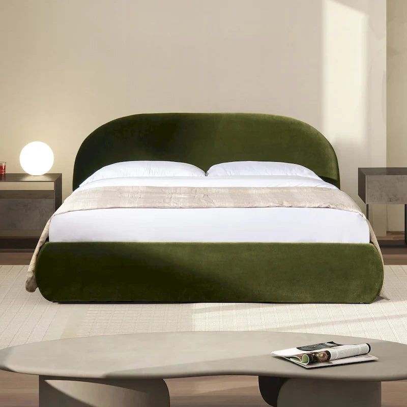 Archie Mid-Century Modern Velvet Upholstered Arched Platform Bed