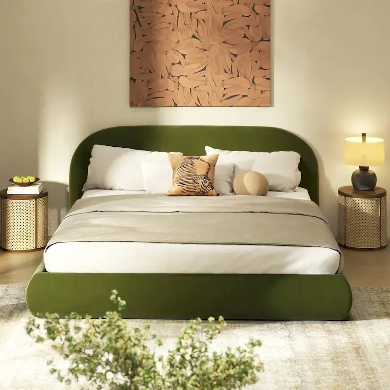 Archie Mid-Century Modern Velvet Upholstered Arched Platform Bed