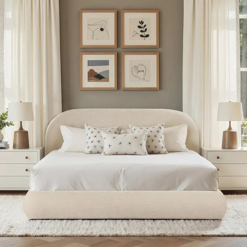Archie Mid-Century Modern Velvet Upholstered Arched Platform Bed
