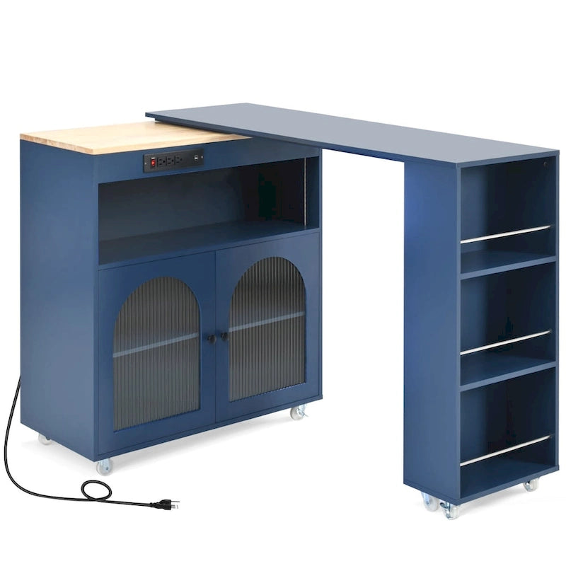 Kitchen Island With Extended Table and LED Lights
